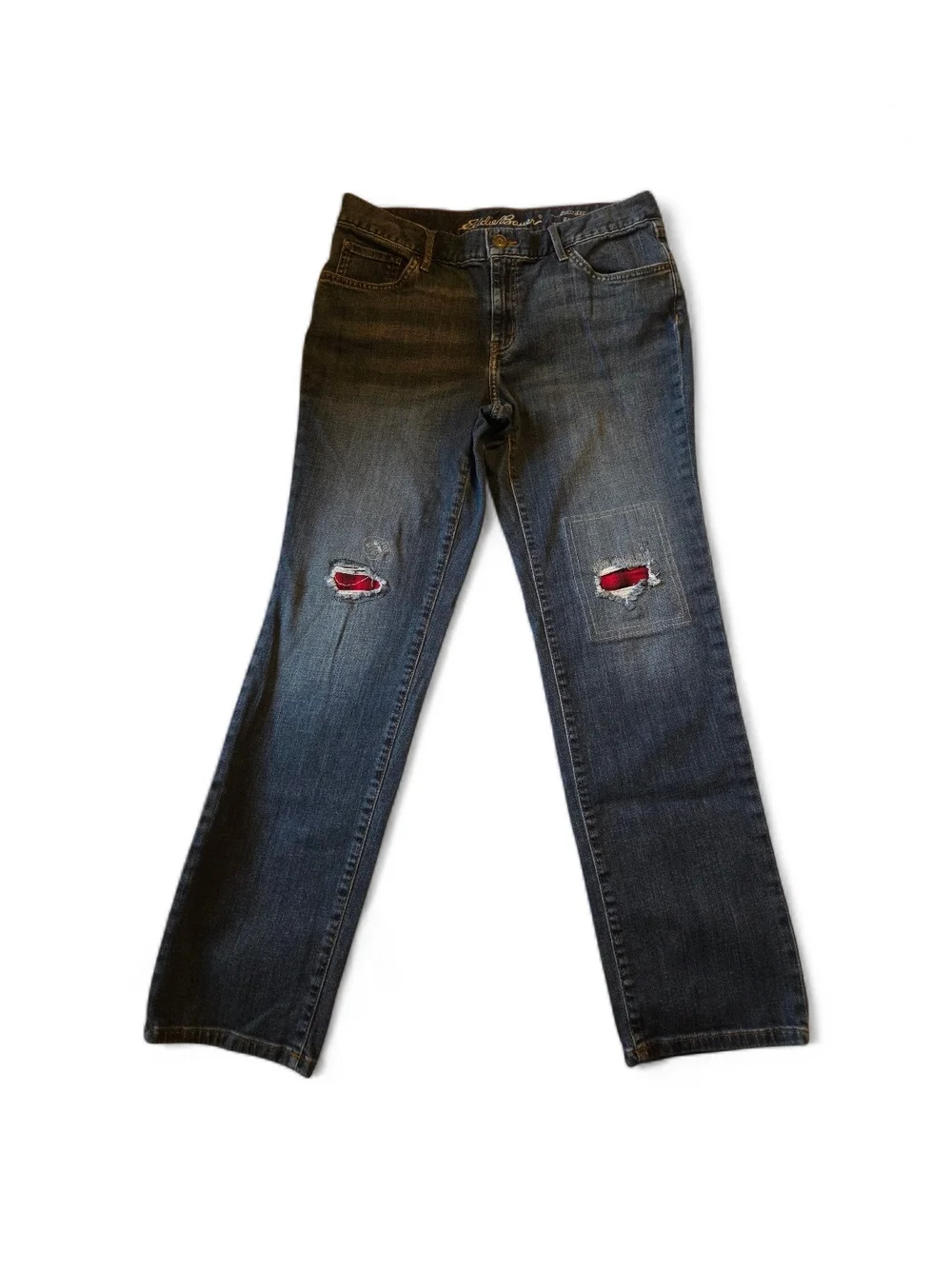 Eddie Bauer Womens Boyfriend Relaxed Distressed Jeans Size 10 Dark Wash - Picture 1 of 14